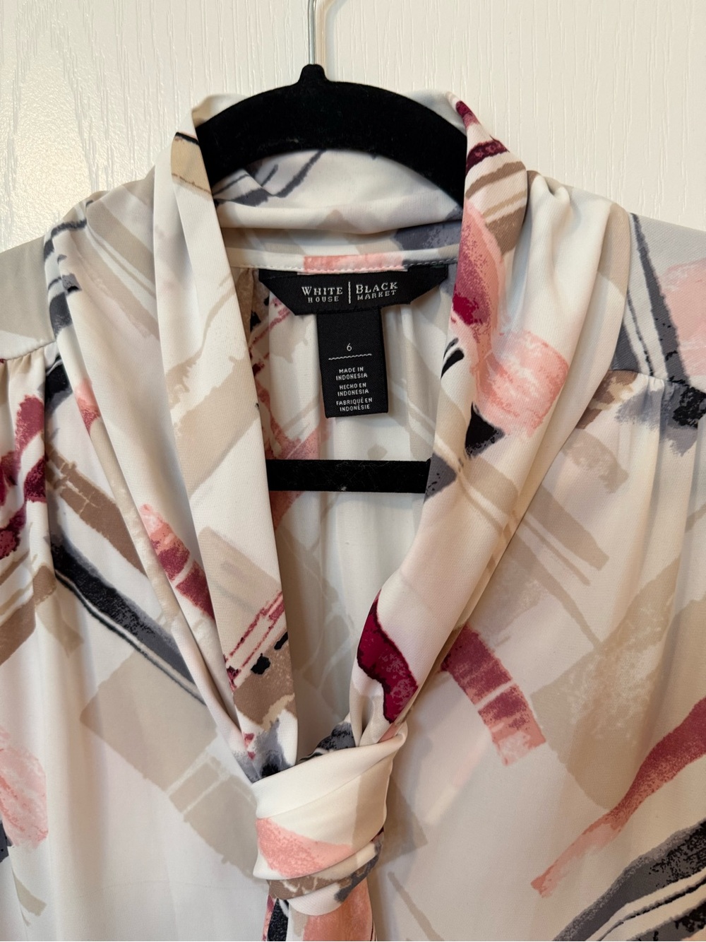White House Black Market Abstract Brushstroke Blouse in Pink, Beige & Black